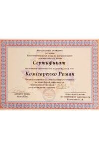 сертификат комисаренко прошел обучение на базовом семинаре-тренинге по химической зависимости
